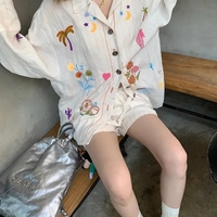 Sweet Embroidery Stripe Long Sleeve Blouse  - Thumbnail 4