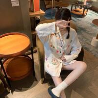 Sweet Embroidery Stripe Long Sleeve Blouse  - Thumbnail 6