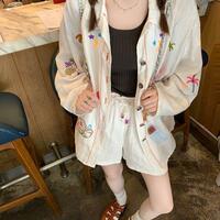 Sweet Embroidery Stripe Long Sleeve Blouse  - Thumbnail 8