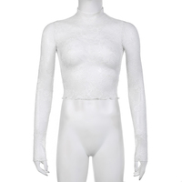 White Transparent Lace Turtleneck Crop Top - Thumbnail 5