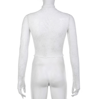 White Transparent Lace Turtleneck Crop Top - Thumbnail 7