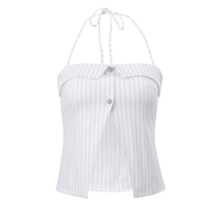 Stripe Halter Button Tank Top - Thumbnail 4