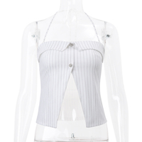 Stripe Halter Button Tank Top - Thumbnail 5