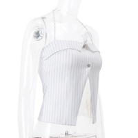 Stripe Halter Button Tank Top - Thumbnail 6