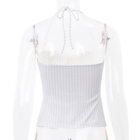 Stripe Halter Button Tank Top - Thumbnail 7