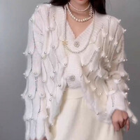 New heavy industry beaded v-neck knitted cardigan tie-dye gradient sweater - Thumbnail 1