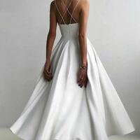 Simple A Line Deep V Neck Sleeveless Evening Dresses - Thumbnail 1