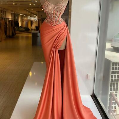 Sheath a line straps long split prom gowns  - Thumbnail 2