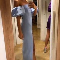 Off The Shoulder Light Blue Split Prom Dresses - Thumbnail 1