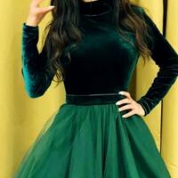 Charming High Neck Ball Gown Velvet And Organza Prom Dresses With Long Sleeves  - Thumbnail 1