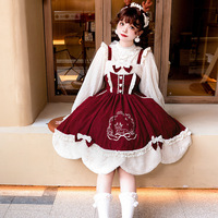 New Year and Christmas Original JSK Embroidered Corduroy Dress - Thumbnail 1