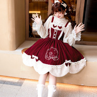 New Year and Christmas Original JSK Embroidered Corduroy Dress - Thumbnail 2