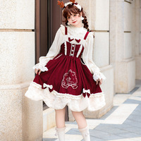 New Year and Christmas Original JSK Embroidered Corduroy Dress - Thumbnail 4