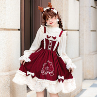 New Year and Christmas Original JSK Embroidered Corduroy Dress - Thumbnail 7