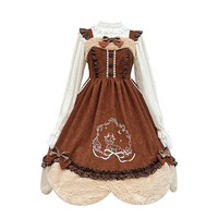 New Year and Christmas Original JSK Embroidered Corduroy Dress - Thumbnail 8