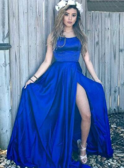 Spaghetti Straps Royal Blue Long Prom Dresses