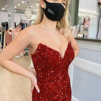 Mermaid Strapless Sequins Wine Red Long Evening Dresses - Thumbnail 1