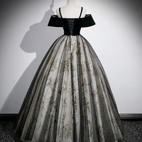 Black Tulle Sequins Long Prom Dress - Thumbnail 1