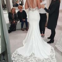 Mermaid Ivory Satin Lace Wedding Dresses with Train - Thumbnail 1