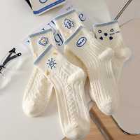 5 Pairs Sun Flower White Socks - Thumbnail 1