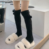 Cable Knit PomPom Knee-length Socks Stockings - Thumbnail 1