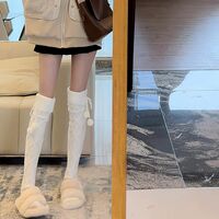 Cable Knit PomPom Knee-length Socks Stockings - Thumbnail 2