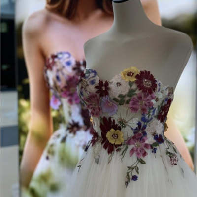 Sweetheart prom dresses with handmade flowers floor length - Thumbnail 2