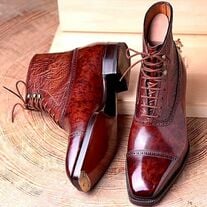   Handmade Captoe Leather High Ankle Boots