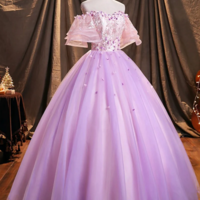 Purple Tulle Sequins Long Prom Dress, Beautiful Off the Shoulder Evening Party Dress KPP1602 - Thumbnail 3