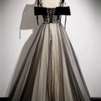 A Line Tulle Black Long Prom Dress, Black Long Formal Dress KPP1603 - Thumbnail 3