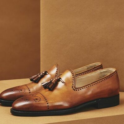 Unique handmade patina leather dress shoes for men