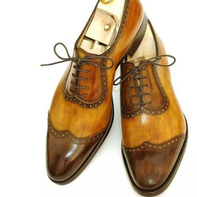 Men's decent handmade twotone lace up wingtip classic dress shoes - Thumbnail 2