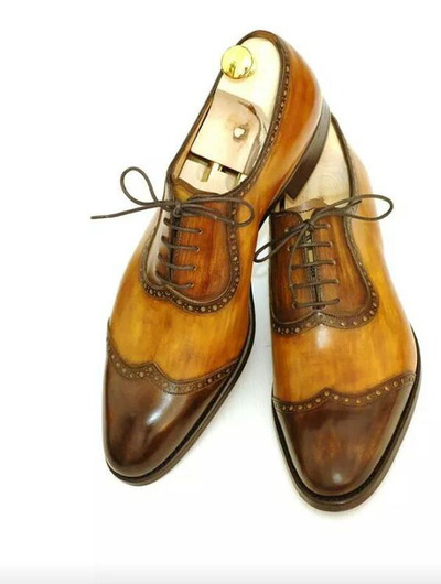 Men's Decent Handmade Twotone Lace Up Wingtip Classic Dress Shoes