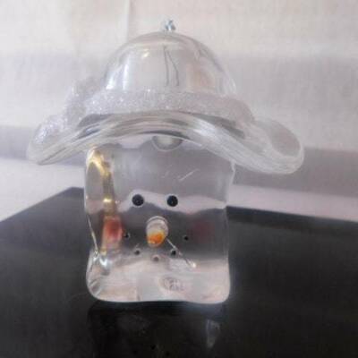 Glass snowman ornament with glitter paperweight art glass crystal decor carved