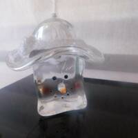 Glass Snowman Ornament with Glitter Paperweight Art Glass Crystal Decor Carved - Thumbnail 1