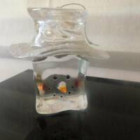 Glass Snowman Ornament with Glitter Paperweight Art Glass Crystal Decor Carved - Thumbnail 5