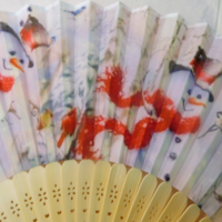 Snowman Winter Holidays Christmas Silk Nylon Handheld Fan Folding Handfan Handmade - Thumbnail 3