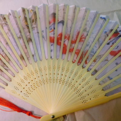 Snowman winter holidays christmas silk nylon handheld fan folding handfan handmade