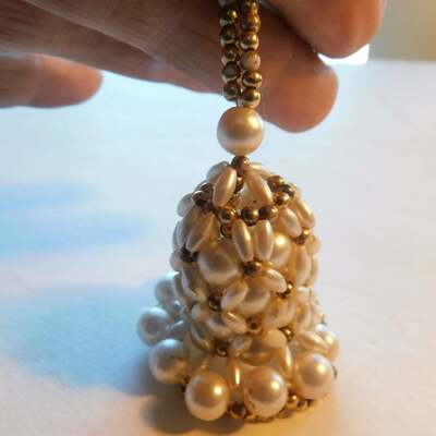 Pearl christmas holiday bell decor gold beads hand made xmas ornament