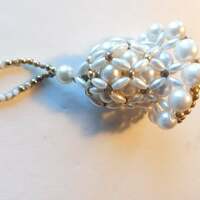 Pearl Christmas Holiday Bell Decor Gold Beads Hand Made Xmas Ornament - Thumbnail 1