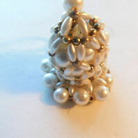 Pearl Christmas Holiday Bell Decor Gold Beads Hand Made Xmas Ornament - Thumbnail 2