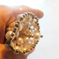 Pearl Christmas Holiday Bell Decor Gold Beads Hand Made Xmas Ornament - Thumbnail 3