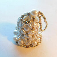 Pearl Christmas Holiday Bell Decor Gold Beads Hand Made Xmas Ornament - Thumbnail 4