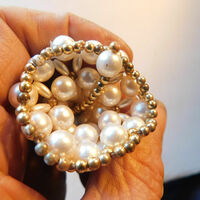 Pearl Christmas Holiday Bell Decor Gold Beads Hand Made Xmas Ornament - Thumbnail 5