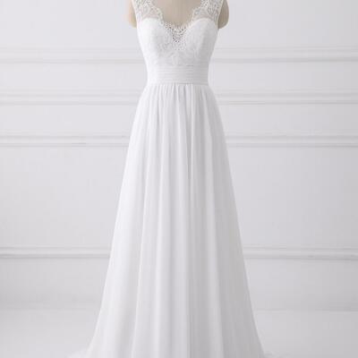 Elegant simple a-line chiffon and lace formal prom dress, beautiful prom dress, banquet party dress