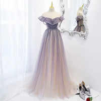 Prom Dresses,heavy Nail Bead Gradient Color Off Shoulder Tulle Dress Purple Long Prom Dress - Thumbnail 1