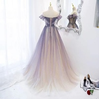 Prom Dresses,heavy Nail Bead Gradient Color Off Shoulder Tulle Dress Purple Long Prom Dress - Thumbnail 2