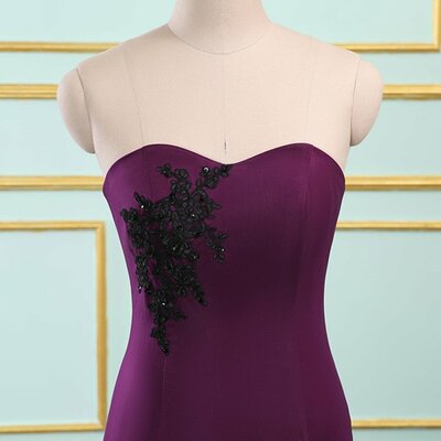 Prom dresses，sweetheart neck purple organza long mermaid layered evening dress