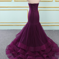 Prom Dresses，sweetheart Neck Purple Organza Long Mermaid Layered Evening Dress - Thumbnail 3