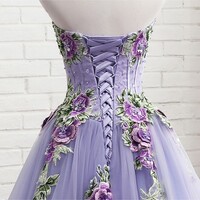 sweetheart Lavender Tulle Long 3d Flower Evening Dress, Senior Prom Dress - Thumbnail 2